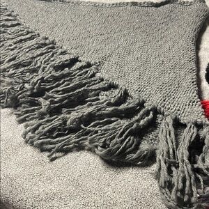 Gray Knit Triangle Scarf with Fringe